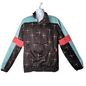 Pink Dolphin Jacket Men's Large Black Teal Red Half Zip Pullover Streetwear